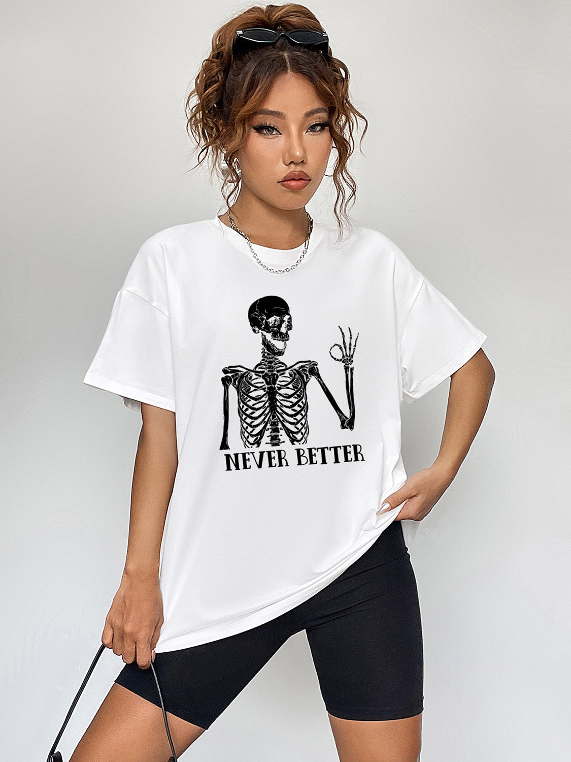 Round Neck Short Sleeve Never Better Graphic T-Shirt