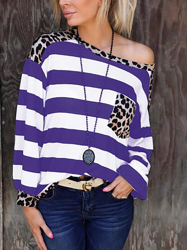 Striped Leopard Long Sleeves Top