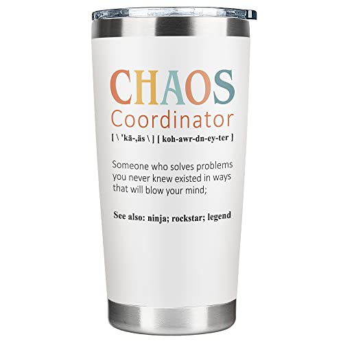 Unique Boss Lady Birthday / Thank You Gifts for Women, Her, Mom, Coworker, Teacher, Manager, Boss, Chaos Coordinator Gifts - 20Oz Tumbler