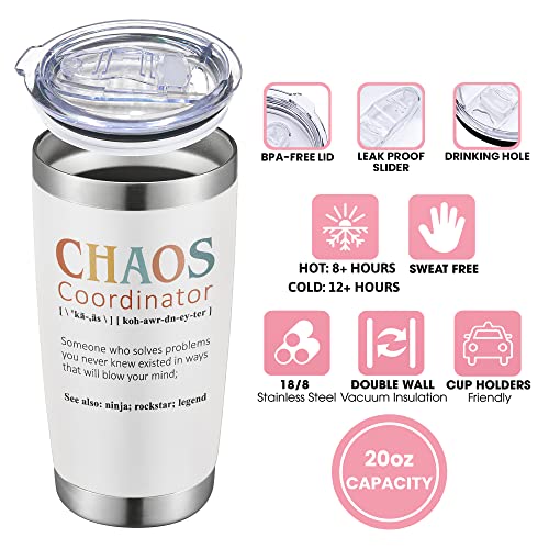 Unique Boss Lady Birthday / Thank You Gifts for Women, Her, Mom, Coworker, Teacher, Manager, Boss, Chaos Coordinator Gifts - 20Oz Tumbler