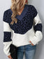 Leopard V-Neck Dropped Shoulder Sweater