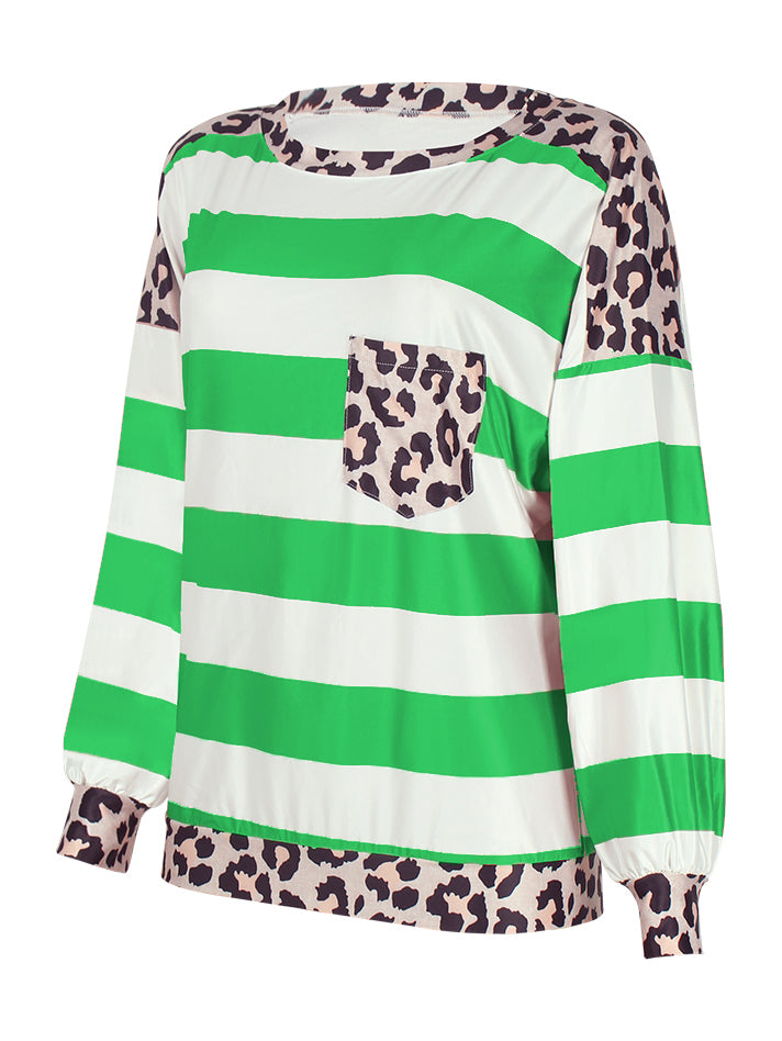 Striped Leopard Long Sleeves Top